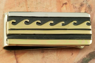 Beautiful Gold fill Wave Design on Sterling Silver set on a Nickel Silver Money Clip. Created by Navajo Artist Tommy Singer. 